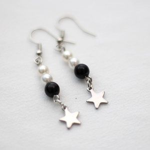 Black Beaded Star Dangle Earrings